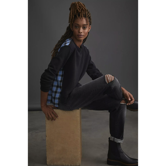 NEW Anthropologie Pilcro Flannel Mix Sweatshirt - Small - Picture 1 of 11